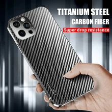 Luxury Titanium Metal Bumper Carbon Fiber Case For iPhone 13 12 Pro Max 13pro Ultra-thin Shockproof Full Camera Protection Cover