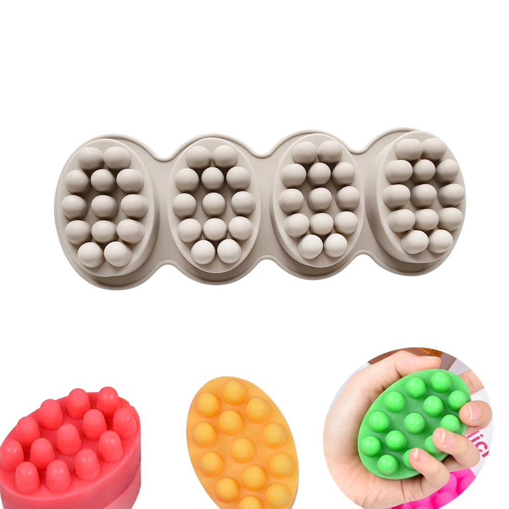 

4 Cavity Silicone Soap Mold for Massage Therapy Bar Making Tools DIY Homemade Oval Spa Soaps Mould Candle Mold