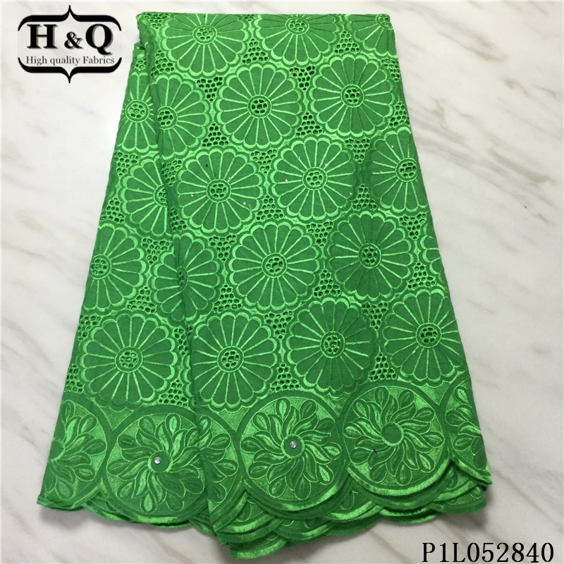 

H&Q 100% cotton african voile lace fabric with rhinestones and stones 2021 high quality swiss dry lace fabric for sewing dress