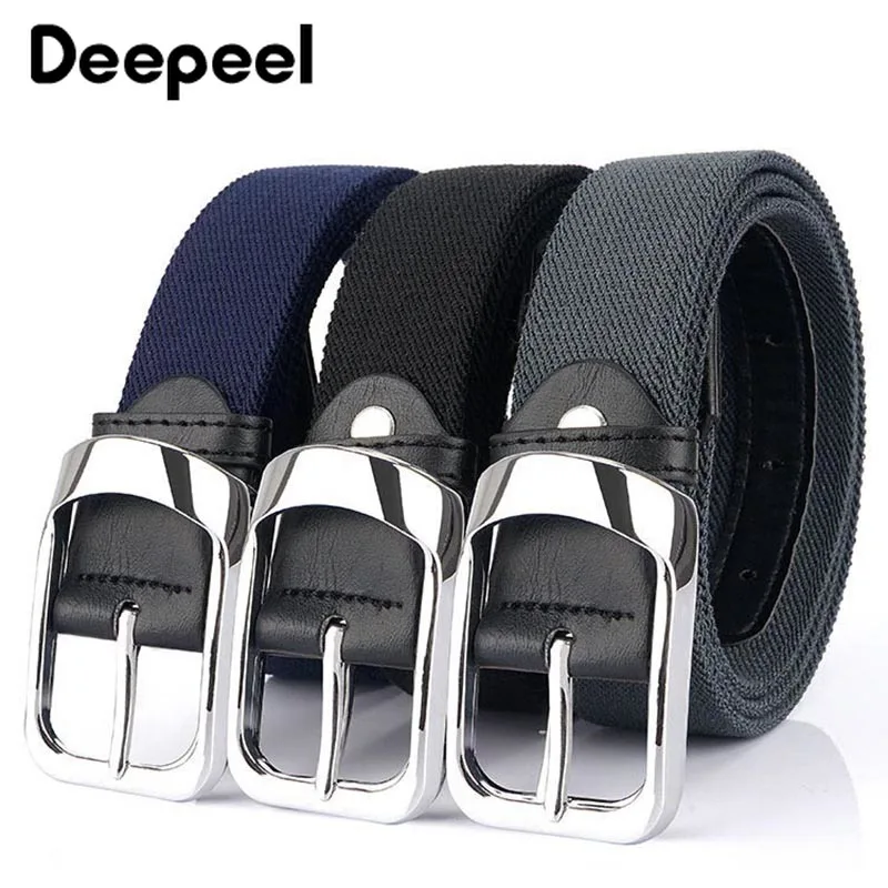 

Deepeel 1pc 3.5*105/115/125cm Men's Polyester Woven Belt Casual Canvas Leather Splice Pin Buckle Waistband Elastic Youth Belts