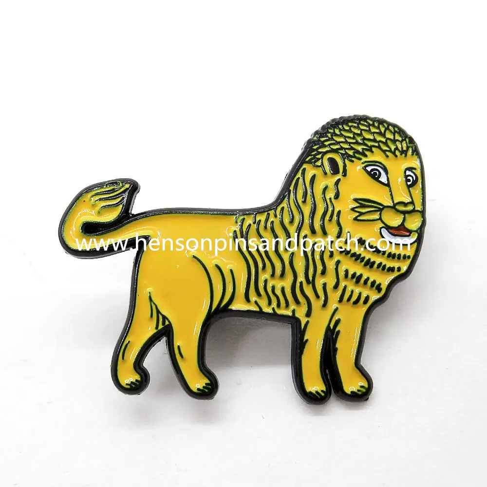 

Customized zinc alloy black metal soft enamel yellow lion pin badge