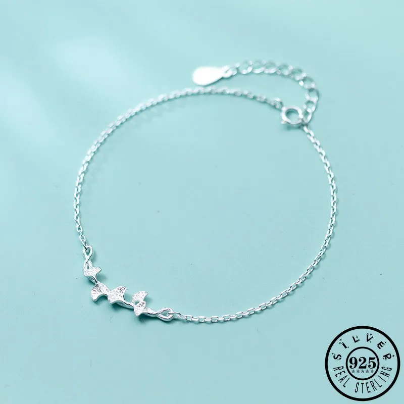 925 стерлингового серебра черный гингко лист из бисера звено цепи браслеты с