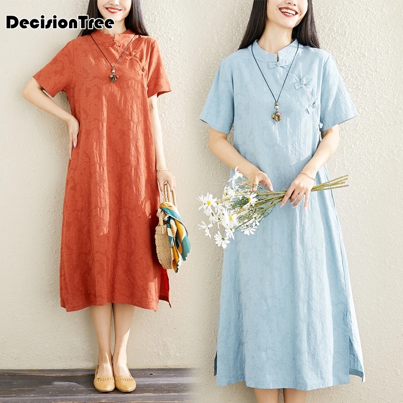 Китайское платье cheongsam qipao женское элегантное Ретро китайское традиционное платье из хлопка и льна cheongsam женское платье