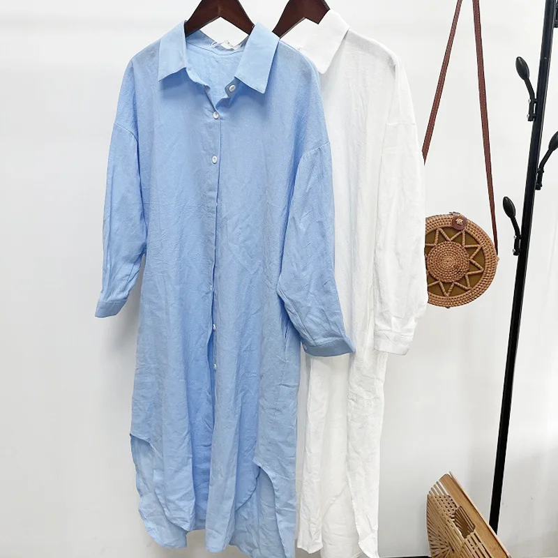

Long Shirt Dress Women Summer White Dress Cotton Korean style Oversized Long Sleeve Dress Spring Loose Maxi T Shirt Ladies Tops
