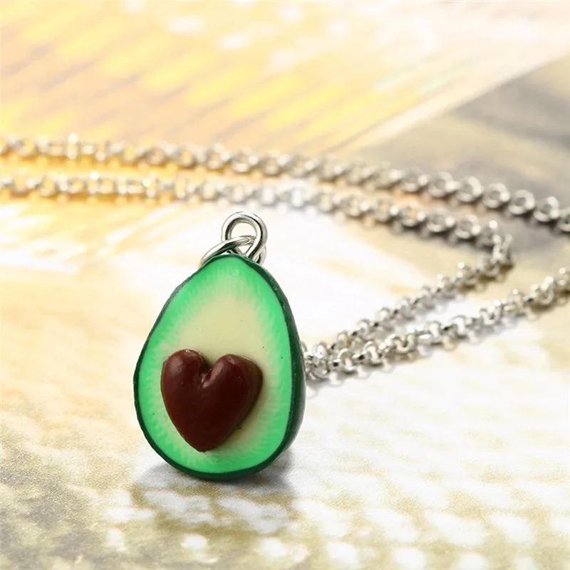 Handmade Polymer Clay Avocado Heart Pendant Necklace Best Friend Jewelry Gift | Украшения и аксессуары