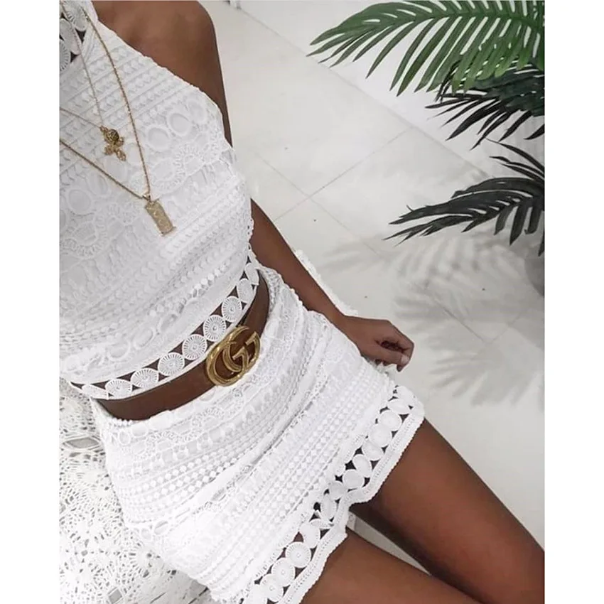 

ZOGAA Sexy White Lace Stitching Hollow Out Party Dresses Elegant Women Short Mini Summer Casual Dresses Clothes For Women 2021