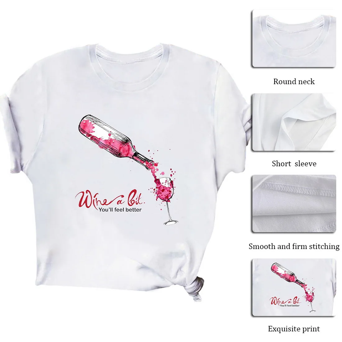

Fashion Women T Shirt Wine Glass Printed Short Sleeve T shirt Women Funny Top T Graphic Female Tee Streetwear Clothes