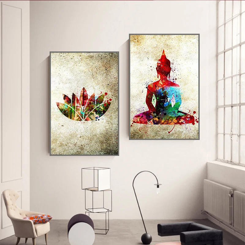 Плакат в ретро стиле с Буддой цветами лотоса Картина на холсте абстрактный