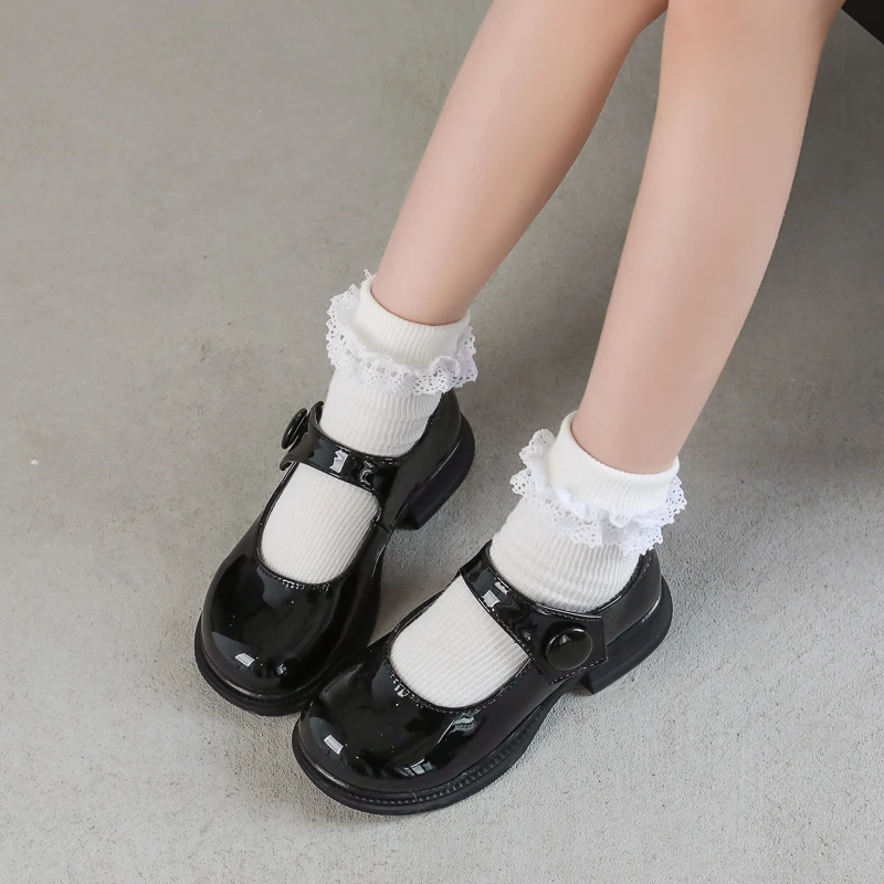 

Girls Leather Shoes Princess Shoes Children Shoes round-Toe Soft-Sole Big girls High Heel Princess Crystal Shoes Single Shoes