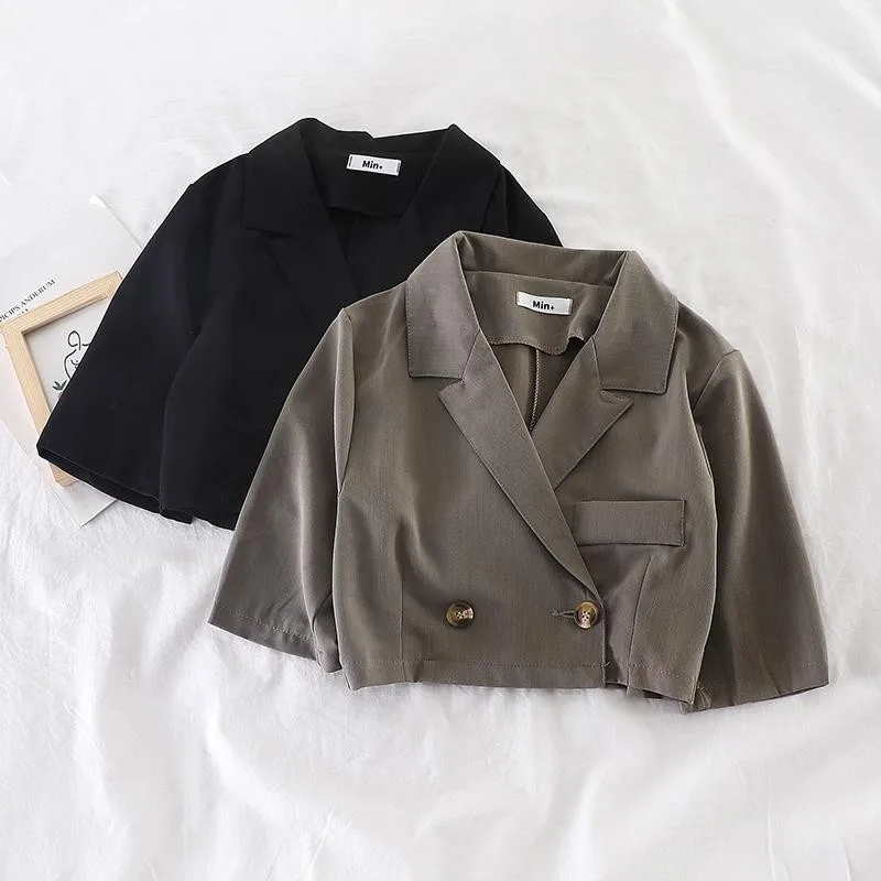 Женский пиджак на одной пуговице короткие однотонные костюмы с высокой талией и