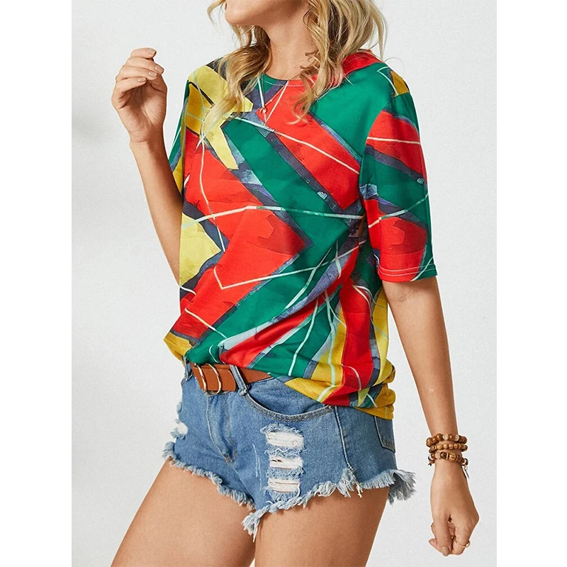 

Футболка женская летняя с коротким рукавом и круглым вырезом