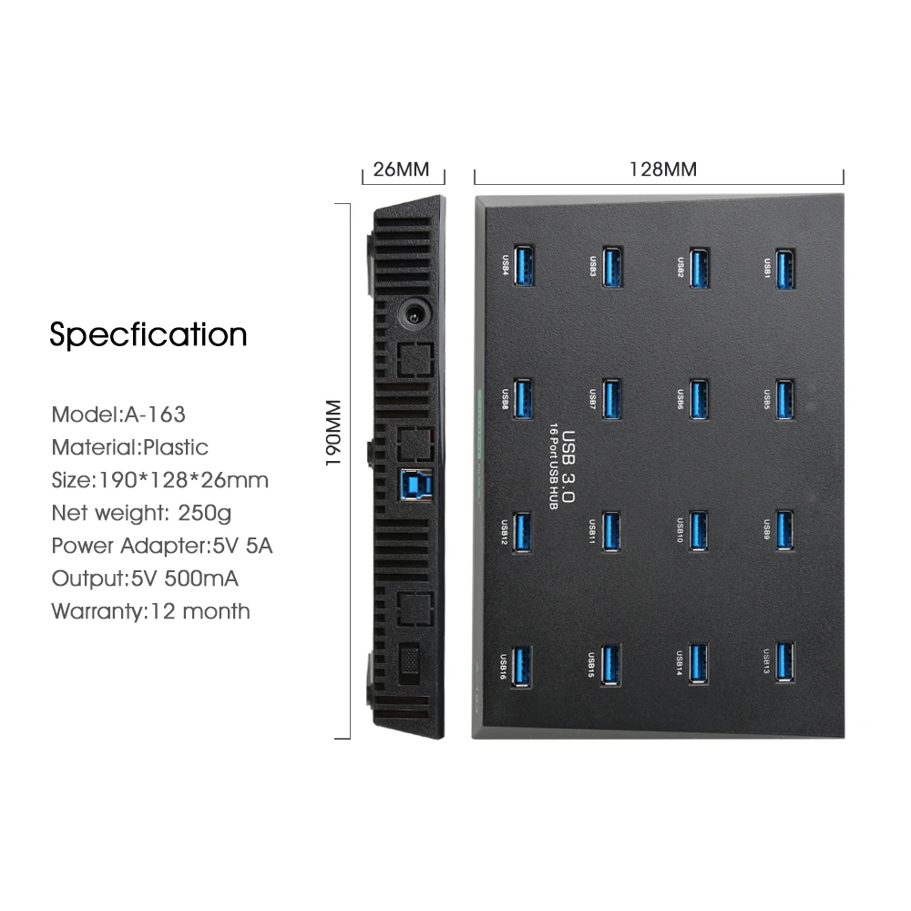 Sipolar 16 портов USB 3,0 концентратор для USB дубликаторов USB флэш-копиры USB флэш-накопитель Дубликаторы с 5V5A адаптер питания A-163