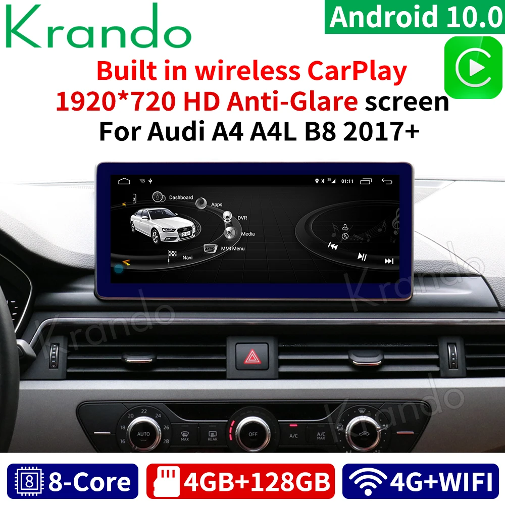 

Автомагнитола Krando, мультимедийный проигрыватель на Android 10,0, 4 + 64 ГБ, 10,25 дюйма, для Audi A4, A5, A4L 2017 +