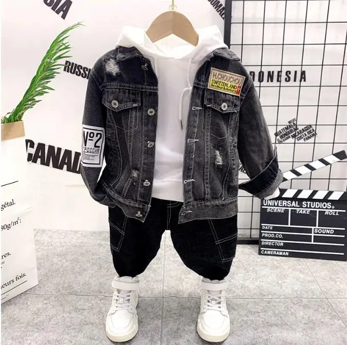 

Children Kids Outwear Kids Boy Clothes Baby Suit Boys Denim Jacket + Hoodie + Jeans 3pcs Leisure Suit For Boy Clothes Set 2-6Y