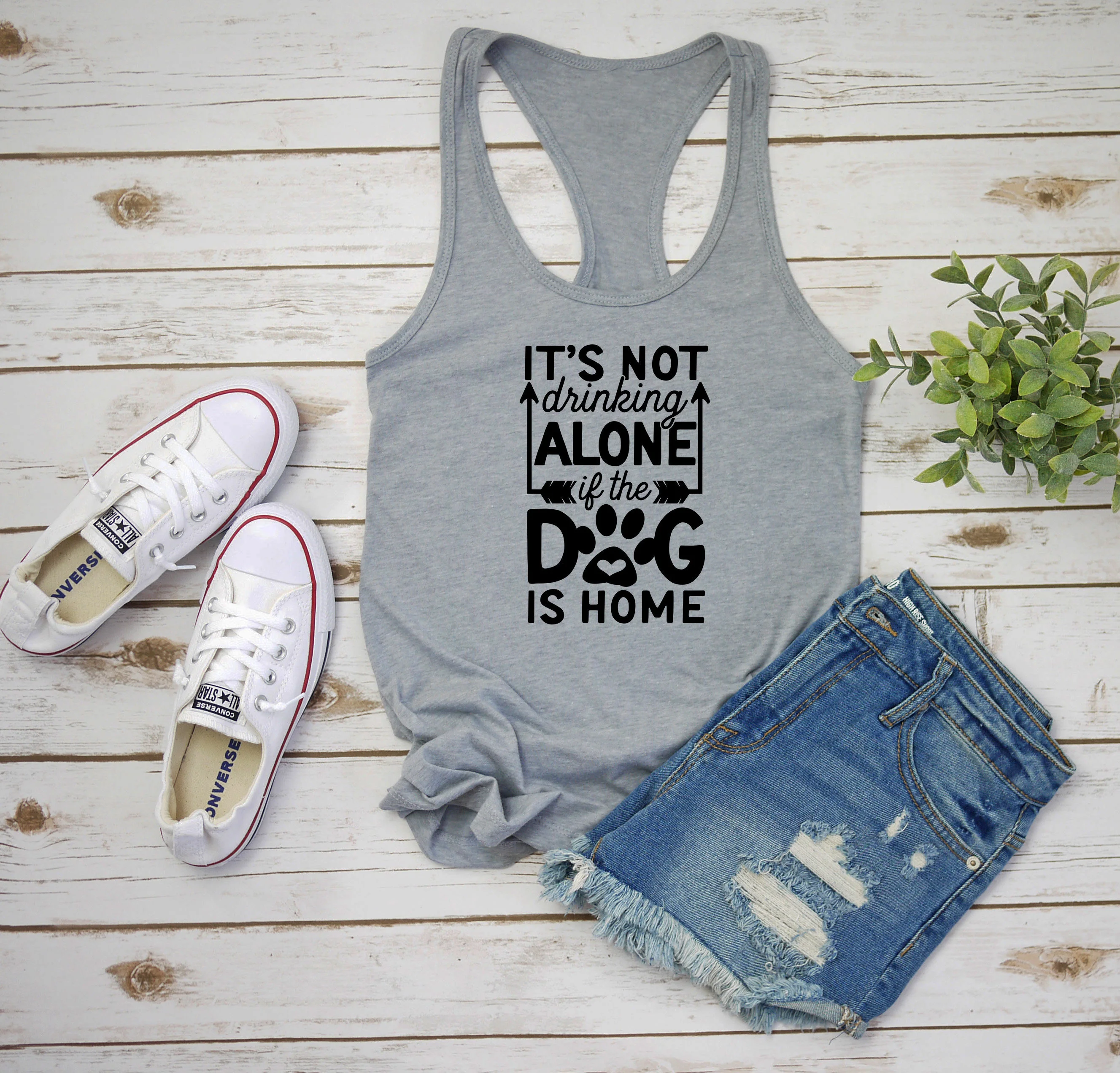 

Women Dog Lover Dog Mom Vest Undershirt Singlet Garment It's Not Drinking Alone If The Dog Is Home Racerback Tank Top