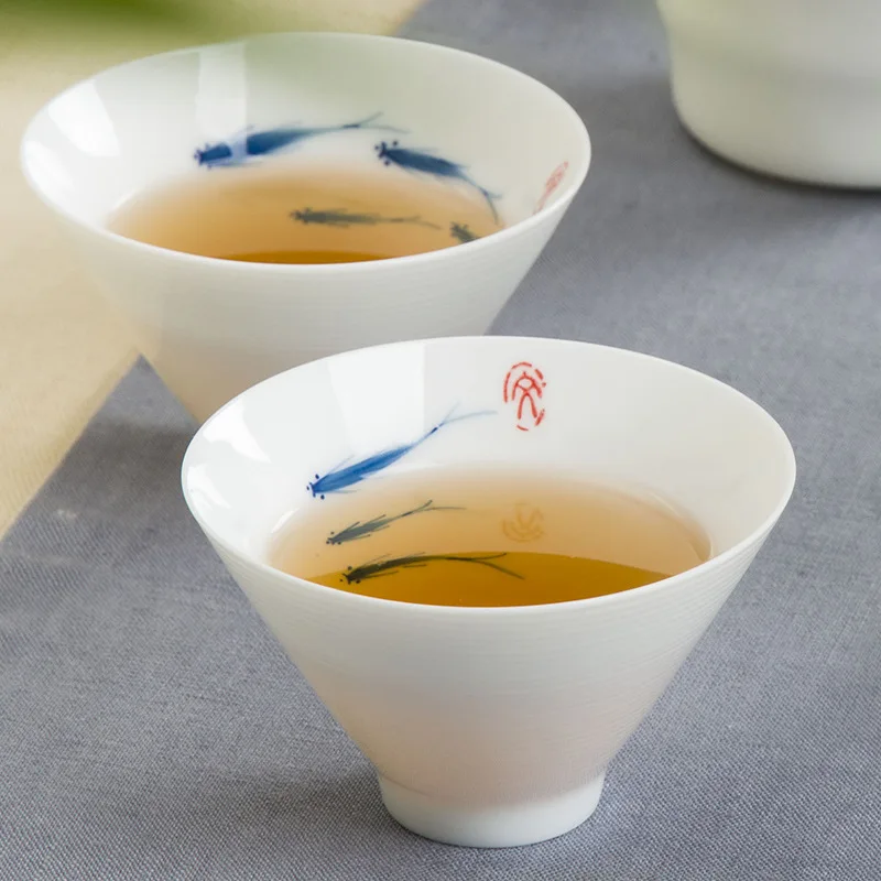 70 мл Jingdezhen ручная роспись с рисунком рыбы чайная чашка искусственная посуда