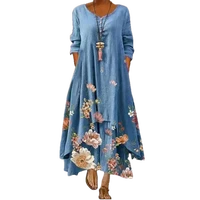 2021 autumn new womens dress fashion popular retro print long sleeved dress female casual long dress robe vestidos