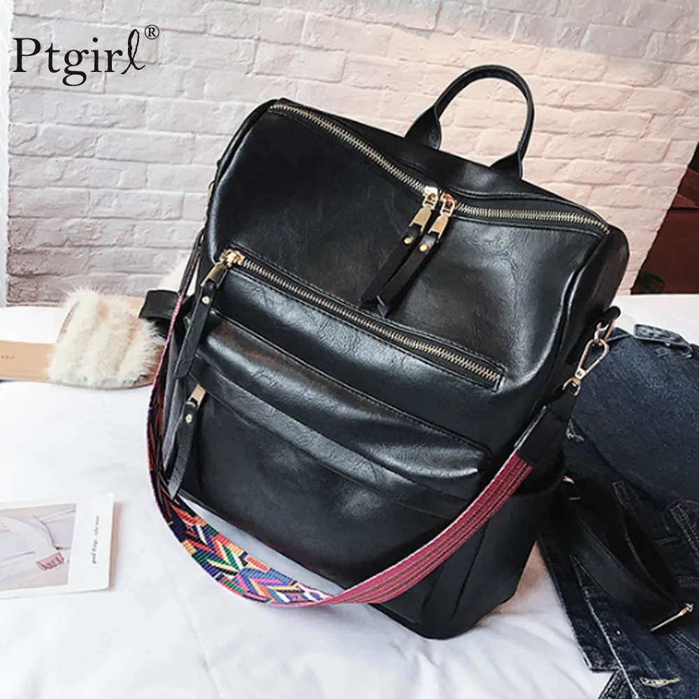 

PU Leather Backpack Women 2019 Students School Bag Ptgirl Multifunction Travel Mochila Pink Black Vintage BackPack Shoulder Bag