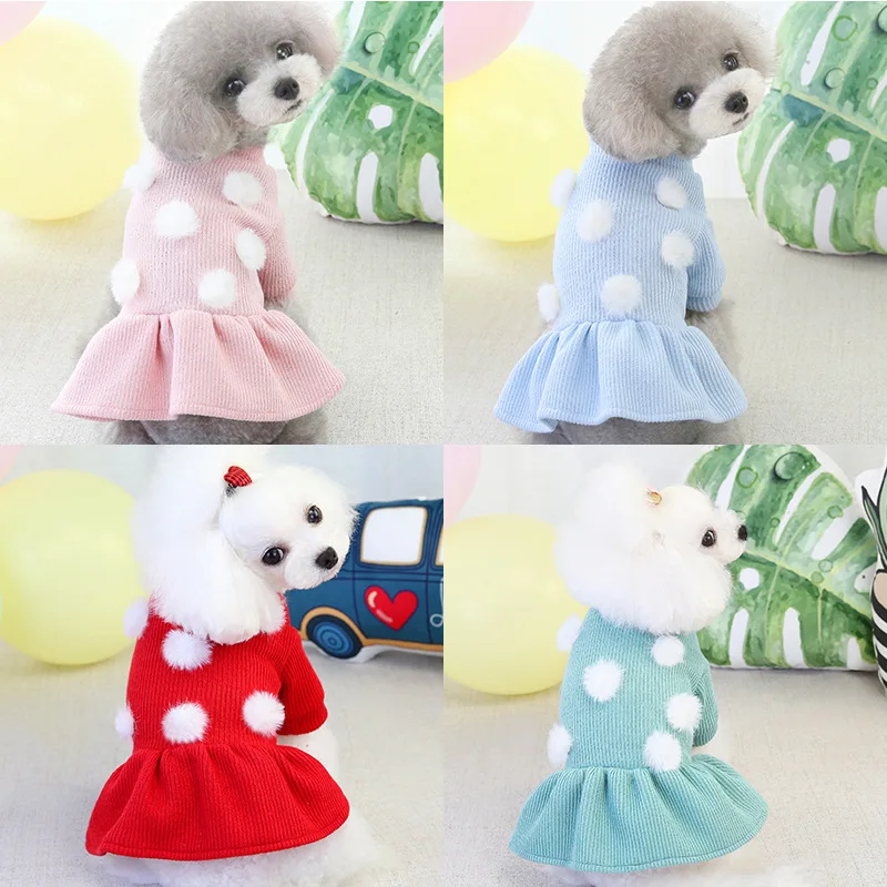 

Winter Pet Clothes Dot Dog Dress for Dogs Skirt Autumn Dog Wedding Dresses Hiromi Bichon Woolen Skirt Dog Warm Clothes Pet Dress