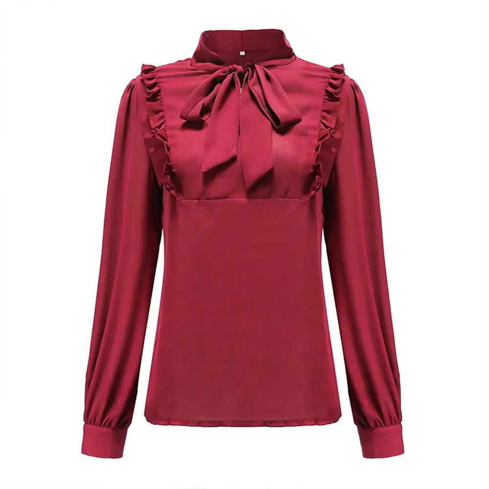 Модная Осенняя женская блузка с длинным рукавом Повседневная синяя/красная