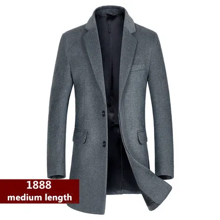 gray medium length Мужское шерстяное пальто, Осень-зима, новое деловое повседневное шерстяное пальто, однобортный длинный Тренч, шерстяное пальто выше колена, твидовое пальто - Цвет: gray medium length