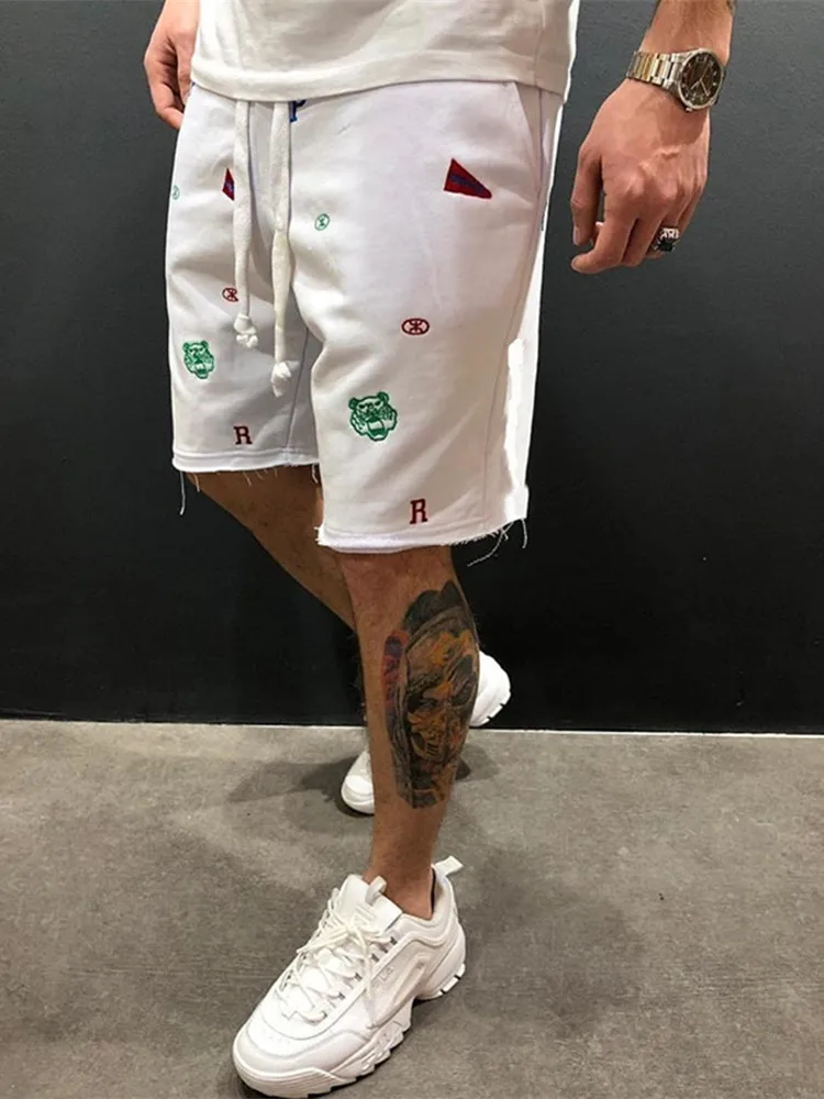 

New Mens Pure Cotton Embroider Sweatpants Fitness Workout Shorts Brand Men Shorts Men's Short Trousers Fitness Bodybuilding