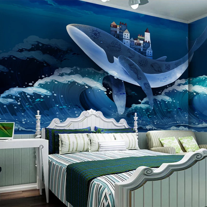 

Wallpaper Designs For Children Dream Whale Wall Mural Cartoon Blue Fish Kid Animation Wallpapers Wallpaper For Bedroom Walls
