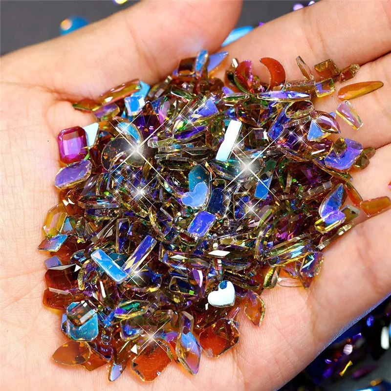 

Красочные стеклянные драгоценные камни разной формы для ногтей украшение для ногтей с плоским основанием звезда/Луна/квадратные ногти шар...