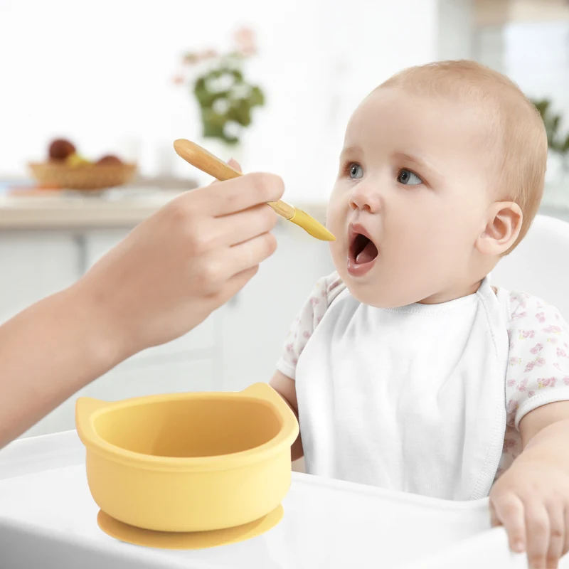 

A Kawaii Kitten Kids Bowl Spoon Set Children's Tableware Waterproof Solid Food Suction Bowl Silicone Cookware Dishes Plates