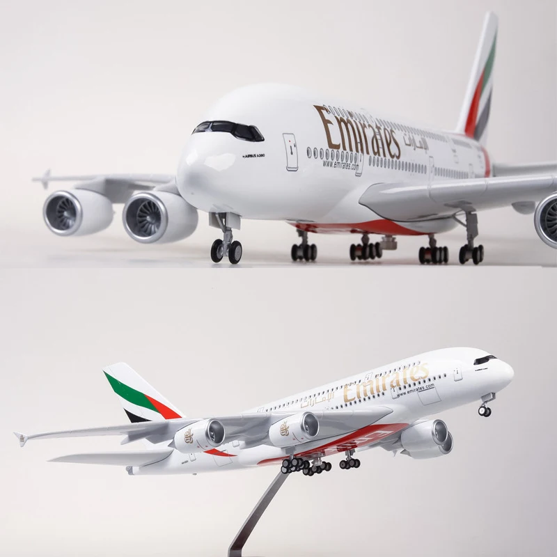 

Изысканная модель самолета Аэробус эмират A380 из смолы в масштабе 1/160 со светильник кой для украшения коллекции светодиодный ков