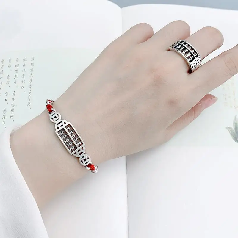

Independent design classical ethnic style hollow silver abacus bracelet women exquisite personality jewelry jewelry