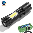 Светодиодный мини-фонарик XP-G Q5 COB со встроенным аккумулятором, фонарик с фокусом и зумом, 2000 люмен, регулируемый водонепроницаемый фонарь для кемпинга