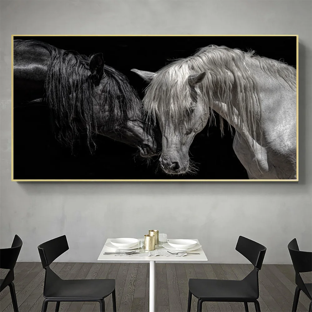 

Africa Couple Animals Black White Horse Canvas Paintings Animals Love Posters Prints Wall Pictures Living Room Home Decoration