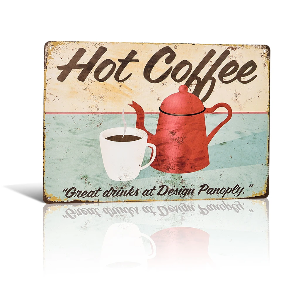 

Vintage Retro Hot Coffee Tin Sign Metal Plaque Cafe Home Decor