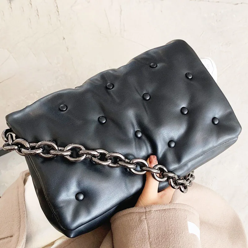 

Branded Women's Shoulder Bags 2021 Denim Quality Thick Metal Chain Shoulder Purses And Handbag Women Clutch Bags Ladies Hobo Bag