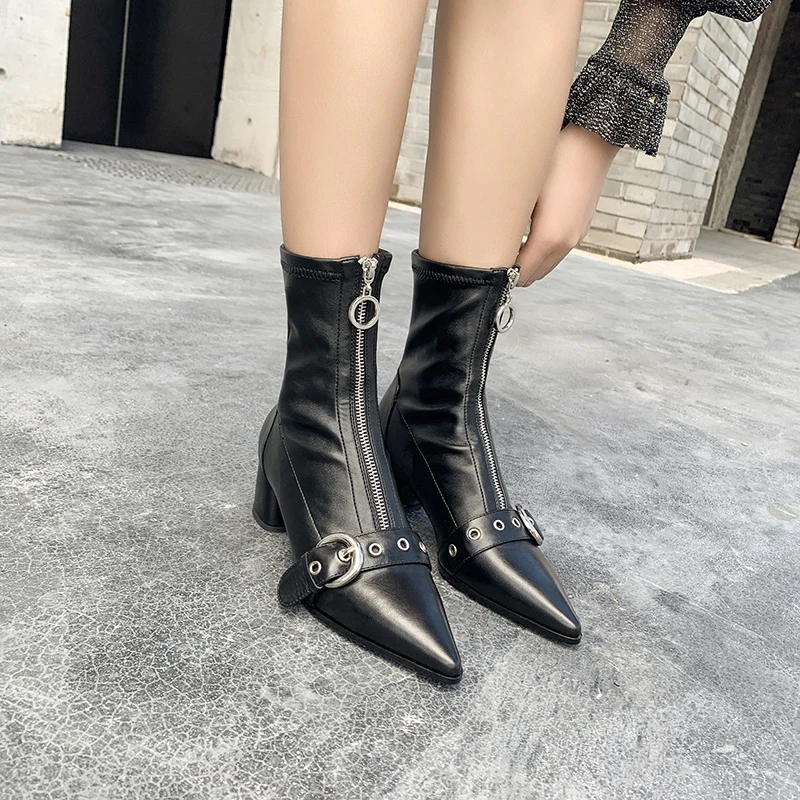 Новинка 2019 осенне-зимние Ботинки Martin кожаные ботинки на молнии спереди с острым