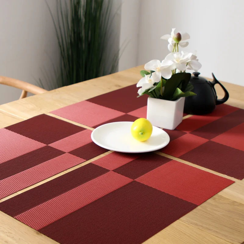 

Square Place Mats for Dining Table Ratan 45cm Coffee Table Decor PVC Striped Grid Coasters Set Nordic Home Decoration