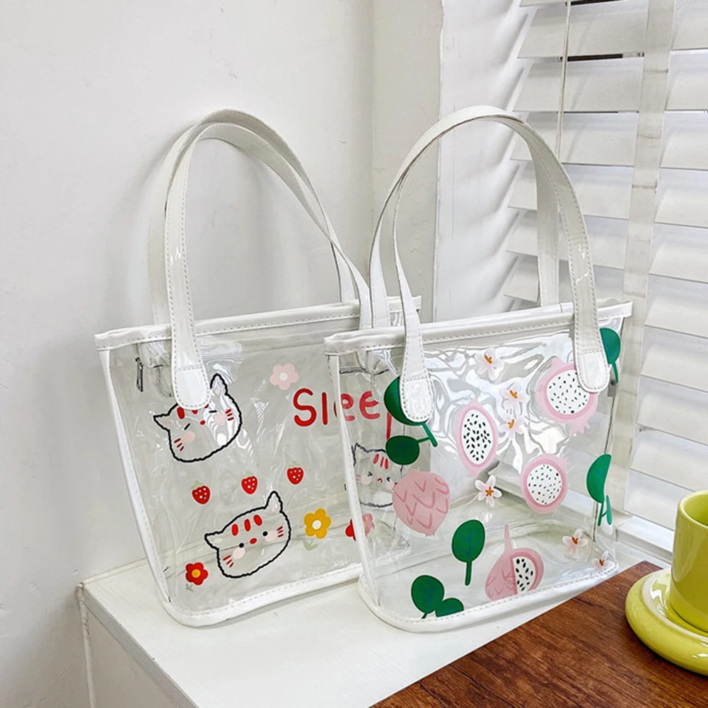 

Модная женская прозрачная сумка через плечо с мультяшным принтом, летние большие сумки-тоут