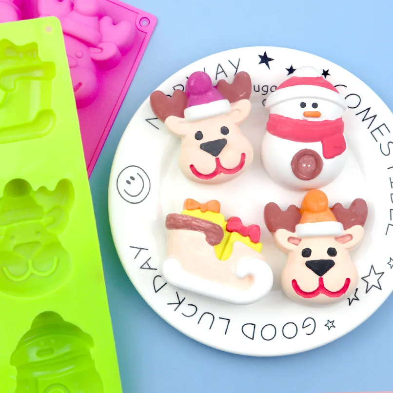 Рождественский праздник снеговик олень сани для мыла кекса шоколада силиконовые