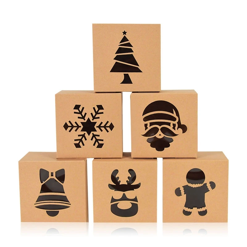 

Christmas Kraft Paper Cookie Boxes with Window Candy Box Food Packaging Box for Christmas Party Kids Gift Giving