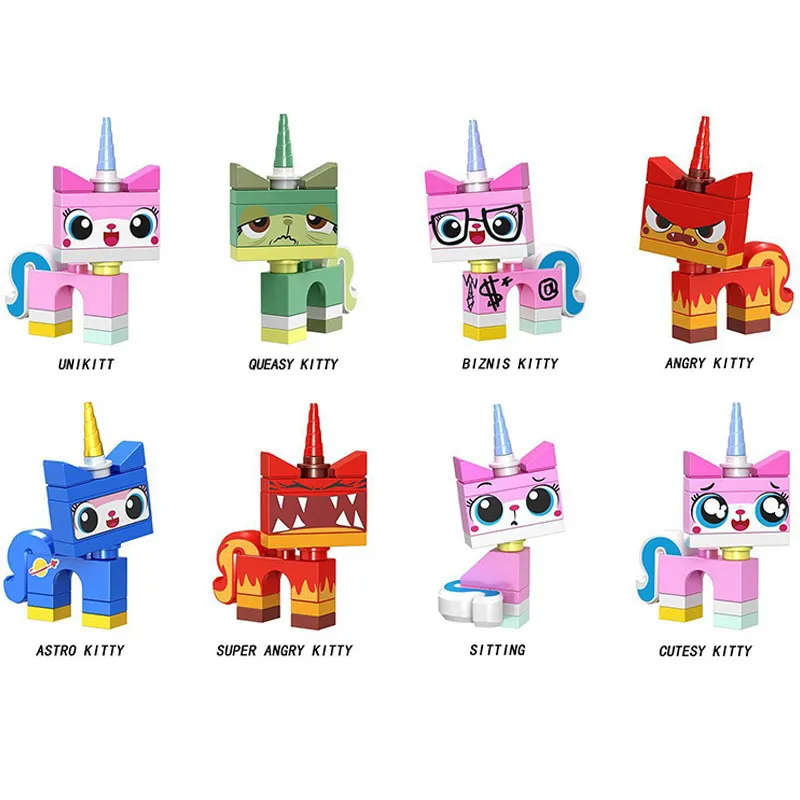 8Sets 8 комплектов, мультяшный милый кот Unikitty Queasy Biznis с изображением сердитой кошечки, модель Astro Kitty, фигурки, блоки, подарок, Строительные кирпичи, игрушки для детей - Цвет: 8Sets