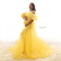 fashion yellow gold a line tulle maternity dresses 2021 long pregnant women gowns summer off the shoulder vestido photo shoot
