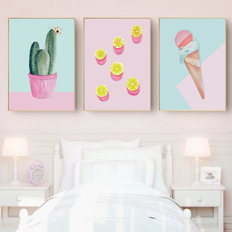 Картина на холсте торт и мороженое постер С КАКТУСОМ цитаты Скандинавское