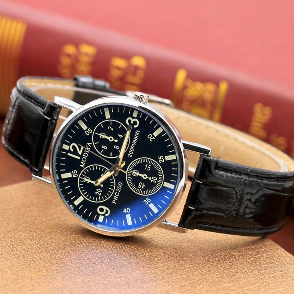 

2020 Simple Men Business Six Pin Watches Quartz Men's Watch Blue Glass Belt Watch Men