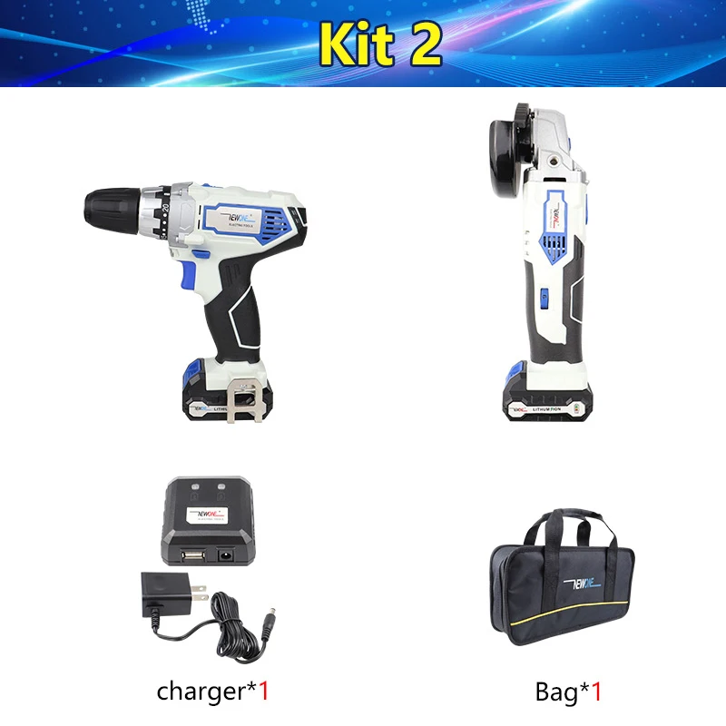 KIT 2 Keinso 12V электроинструменты угловая шлифовальная машина и электрическая дрель с одной литиевой батареей и одним зарядным устройством - Цвет: KIT 2
