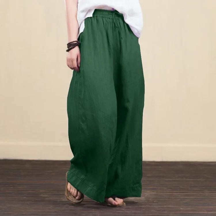 

Wide Leg Pants Casual Cotton Linen Loose Women's Trousers Fashion Elegant Elastic Waist Female Trousers New Spring Summer Pants