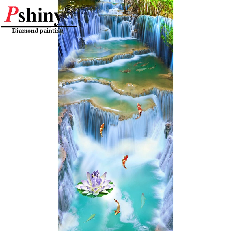 Pshiny 5d DIY Алмазная Картина Пейзаж водопада Полный Круглый дрель вышивка крестиком
