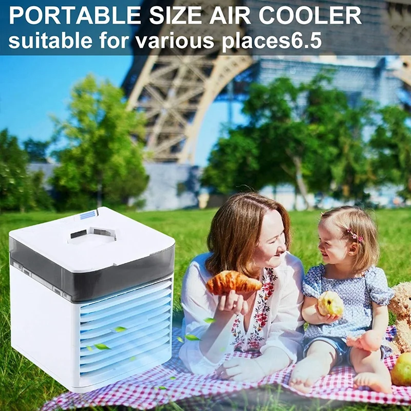

Portable Air Conditioner Quiet USB Air Cooler Fan with 3 Speeds 7 Colors Personal Air Conditioner with LED Light