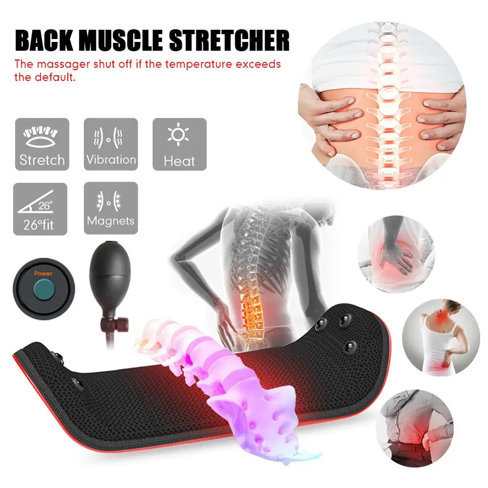 

Back Massager Pillow with Heat Lumbar Lower Back Support Pain Relief Stretcher