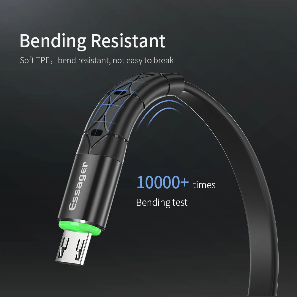 Essager светодиодный кабель Micro USB для Xiaomi Redmi Note 5 Pro samsung S7 Android, зарядное устройство для мобильных телефонов, быстрая зарядка, кабель для передачи данных Microusb